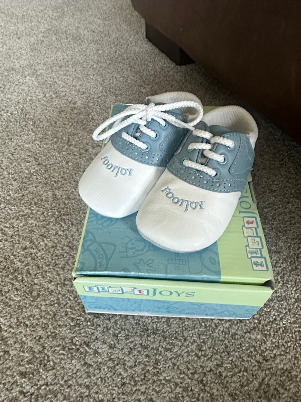 FootJoy White and Light Blue Baby Lace-Up Crib Shoes